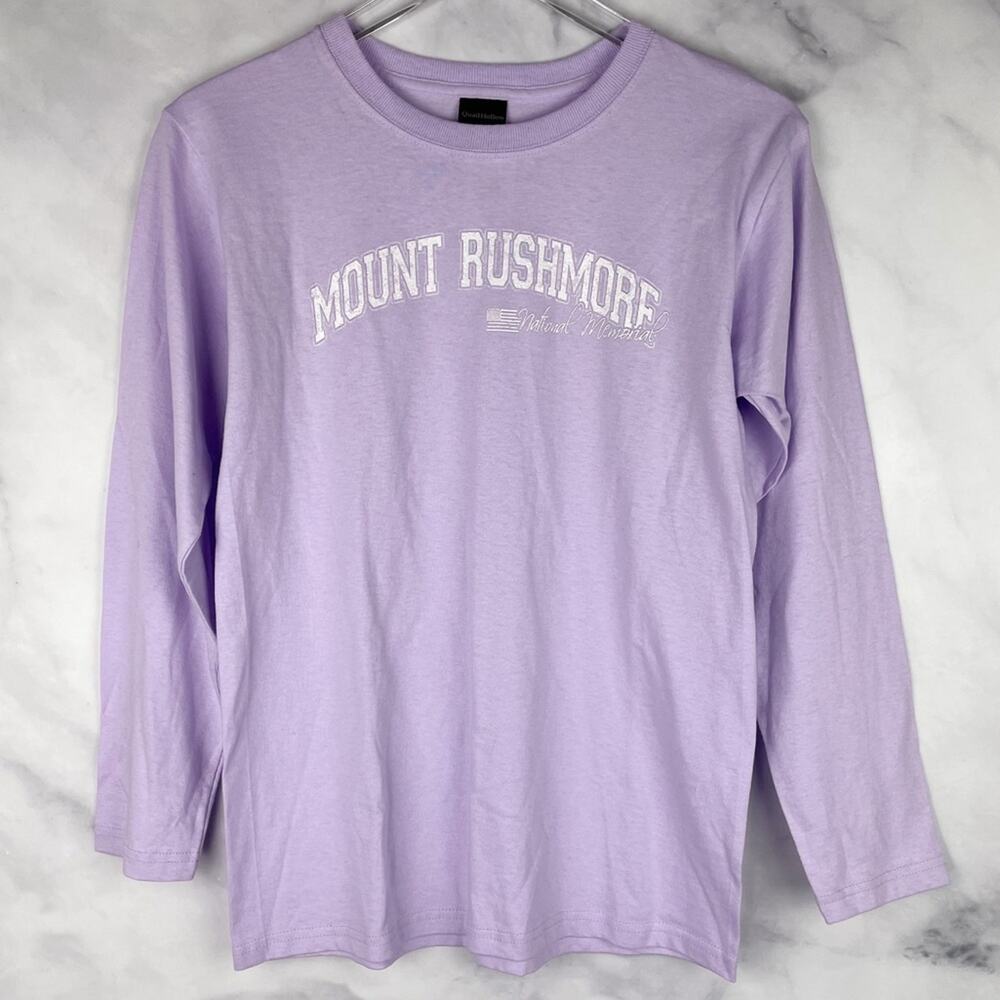 NWT Mount Rushmore Lavender Iridescent Glittery Text Long-Sleeved T-Shirt Top S